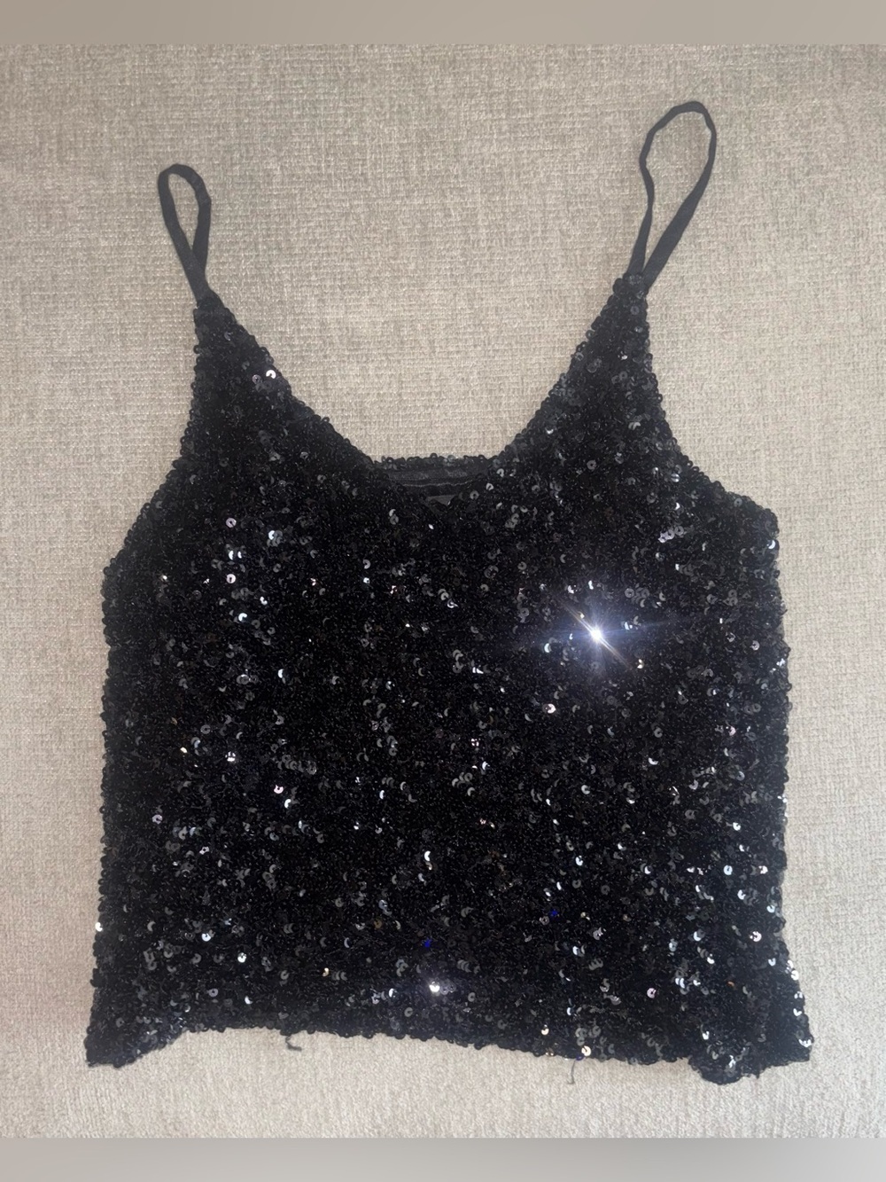 Y2K Black Sequin Crop Tank Top ✨ Sparkly Party Club Cami Size M Ontwelfth